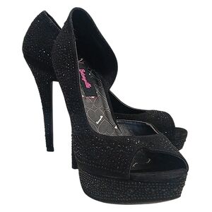 Betseyville Rhinestone Black Peep-Toe Heels